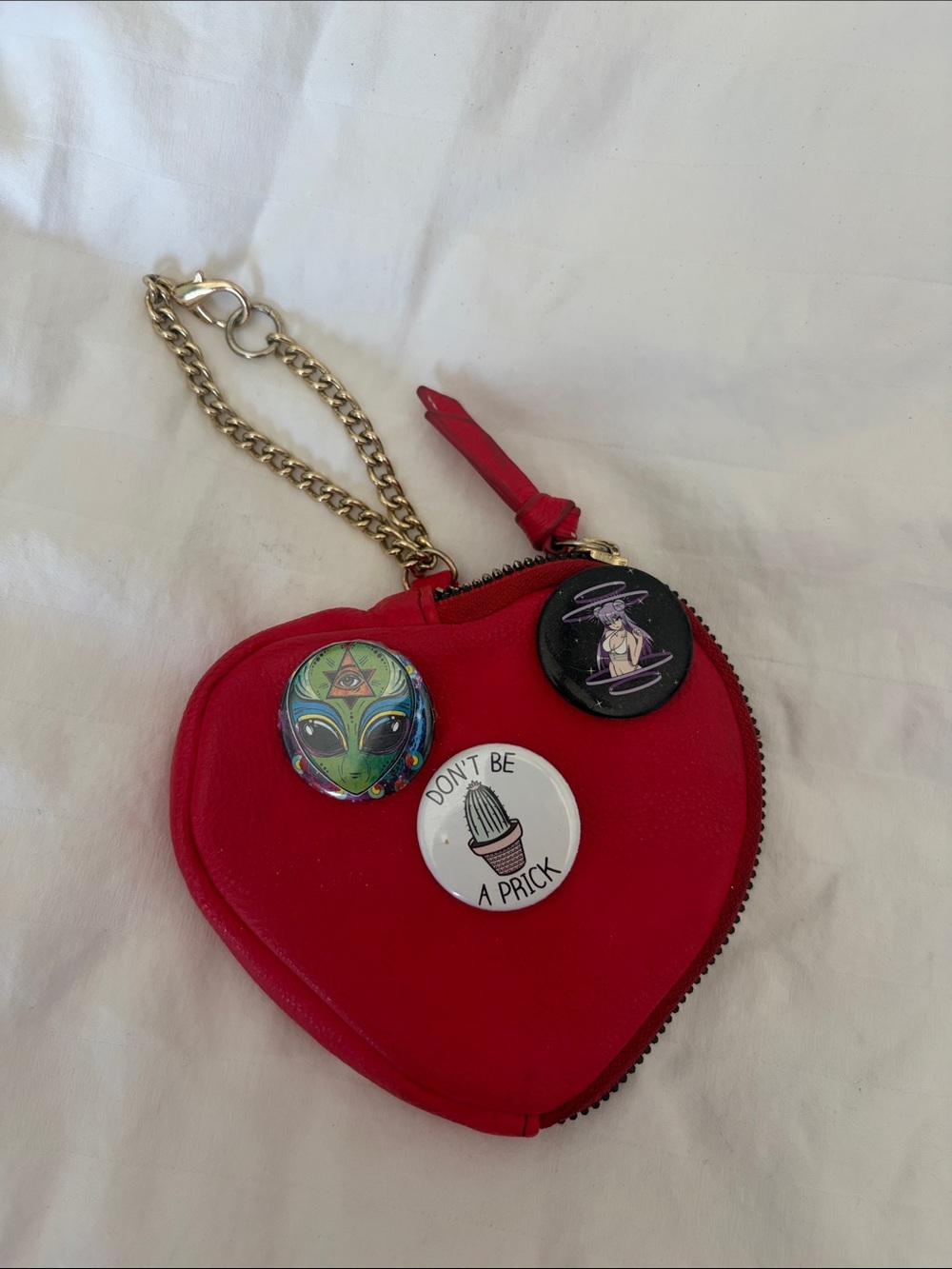 Betsey Johnson Red Heart Wristlet Clutch with Gold Chain